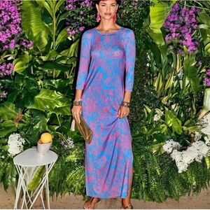 Lilly Pulitzer Morgann Maxi Dress Aura Pink Leaf An Impression Size M EUC
